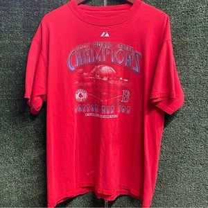 Retro Boston Red Sox World Series Champions Double Stitched Red Cotton Tee Large